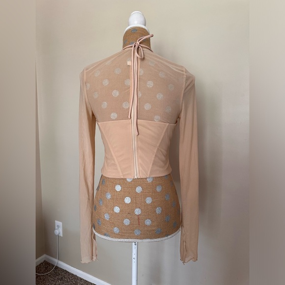 PARTHEA Tie Back Split Cuff Ruched Mesh Corset Top Khaki - Picture 5 of 10